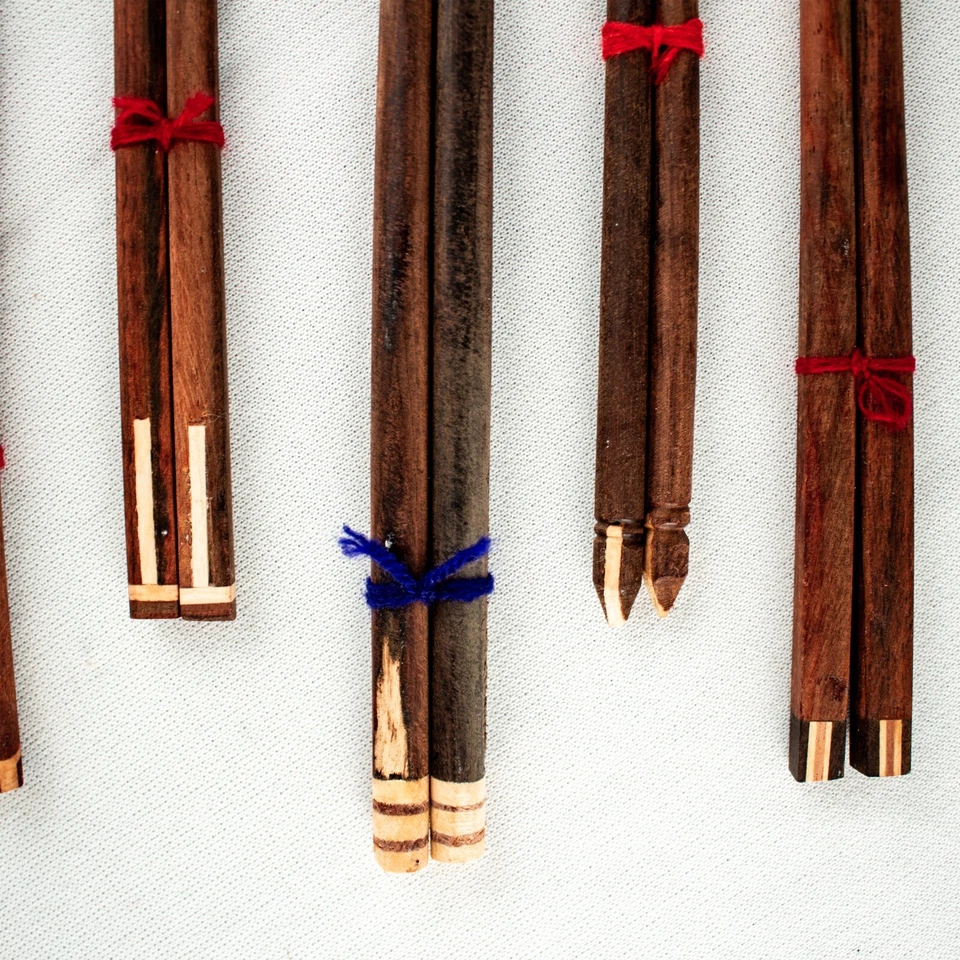 Handmade Curved Wood Bamboo Traditional Japanese Chopsticks Case Set of 6 - Image 2 of 4