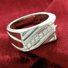 Men's 1.50CT White Simulate Diamond Wedding Pinky Band Ring 14k White Gold Over