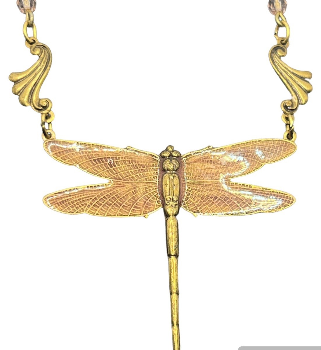 Sadie Green Victorian Brass Dragonfly beaded enamel statement