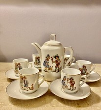 Vintage Set Of Miniature Porcelain Tea Coffee Cocoa Children at Play 1920 Circa