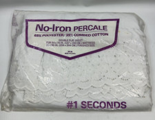 Vtg #1 SECONDS No Iron Percale Double Flat Sheet WHITE Lace Eyelet Made In USA
