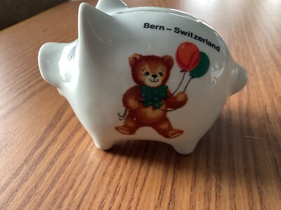 Reutter Porzellan Germany Bern-Switzerland Bear With Balloons PIGGY BANK NICE!
