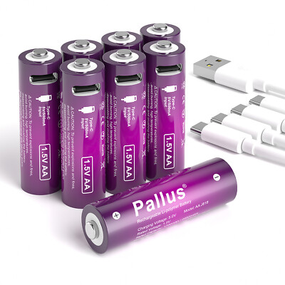 Pallus USB-C AA Akkus Lithium Wiederaufladbare 1.5V AA Batterien mit Ladekabel