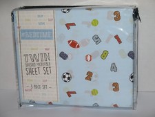 BEDTIME VARSITY ALL SPORTS FOOTBALL BASKETBALL SOCCER Twin Sheet Set Blue 58