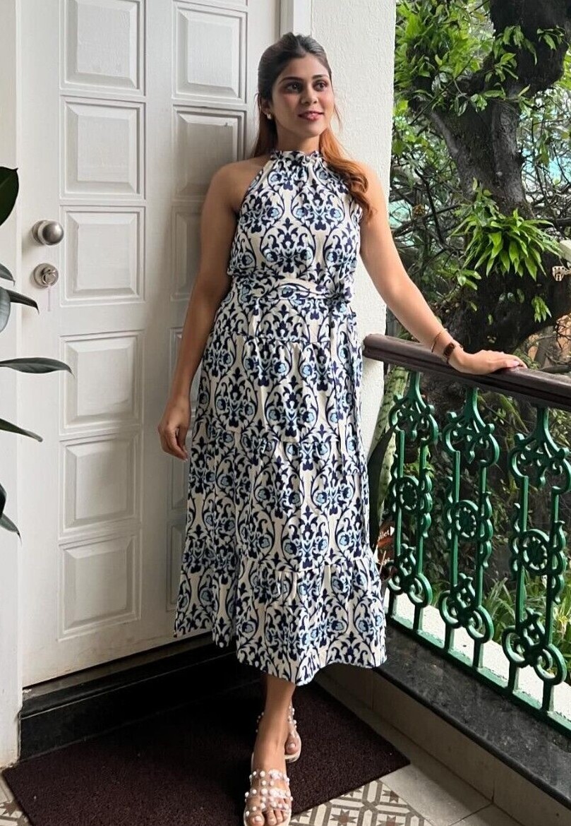 Zara ZW Collection Printed Halter Dress Blue White Size S M XL 5598/045 New  | eBay UK