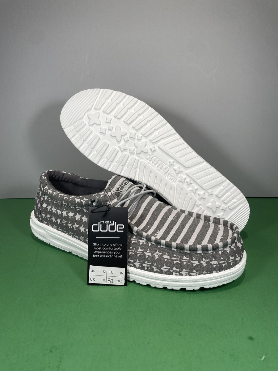 Hey Dude Wally Men's Size 12 US Greyed Patriotic USA Flag Slip On