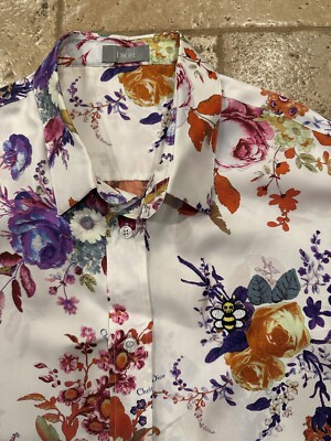 超希少 Dior 19ss KAWS BEE刺繍総柄 シルク長袖シャツ Dior x Kaws Kim Jones Silk Floral Button Up Bee Logo Shirt