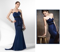 BCBG MAX AZRIA Designer Brand Midnight blue dress gown strapless evening Satin