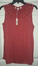 New MAX STUDIO Sleeveless Crochet Neck Stretch Viscose Top Tank M Persimon NWT