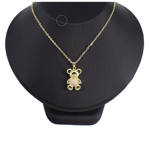 Hugs & Kisses Cz Teddy Bear M Mouse Gold Chain Necklace with Stud Earrings #001 - Picture 8 of 19