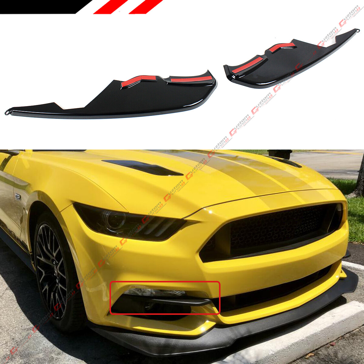 FOR 2015-17 FORD MUSTANG GLOSS BLACK FRONT BUMPER WINGLETS FOG LIGHT ...