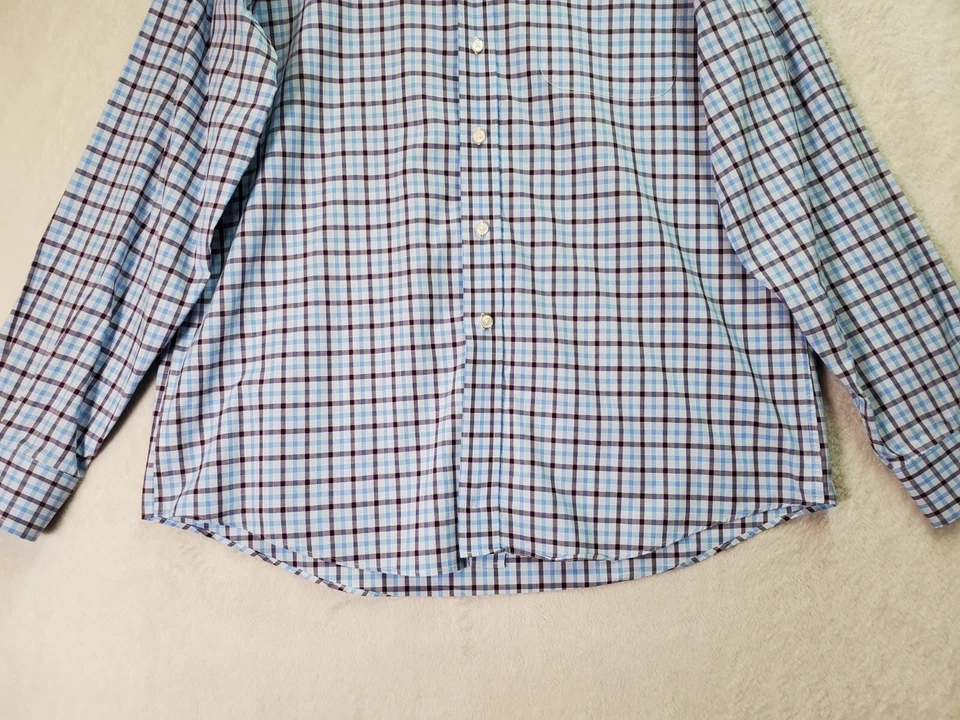 Jos. A. Camisa de vestir Bank para hombre grande azul borgoña a cuadros ajuste a medida con botones Foto 3 de 4