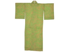 VTG Silk Shibori Kimono Early Showa Green  Orange Shibori