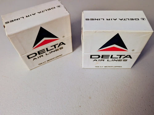 Two vintage Delta Airlines Floppy Disk Storage Boxes