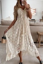 Women's Boho Lace Maxi V Neck Casual Long Dress