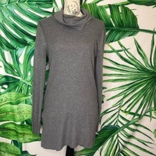 Adrienne Vittadini S Grey Ribbed Fall Winter Casual Cowl Neck Tunic Dress