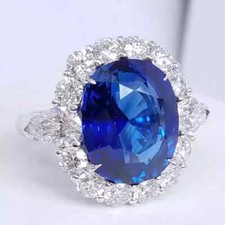 Lab-Created 5.25 CT Oval Shaped Blue Sapphire  White CZ Women Engagement Ring