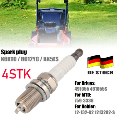 4x RC12YC BK5ES Zündkerze für Briggs & Stratton OHV Motor 792015/491055/691043 ~