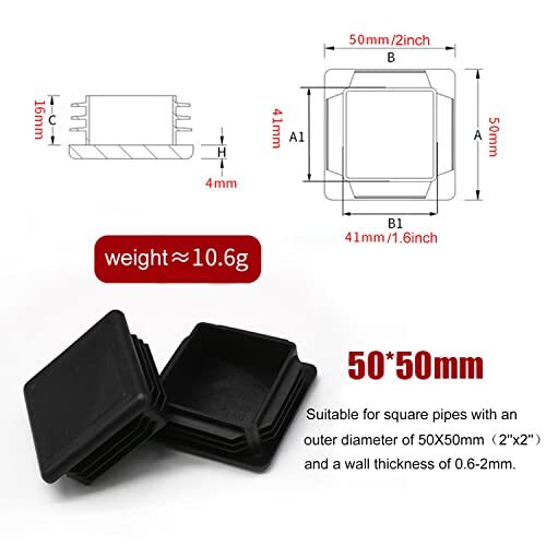 2 Inch Square Tubing End Cap Plug, 2
