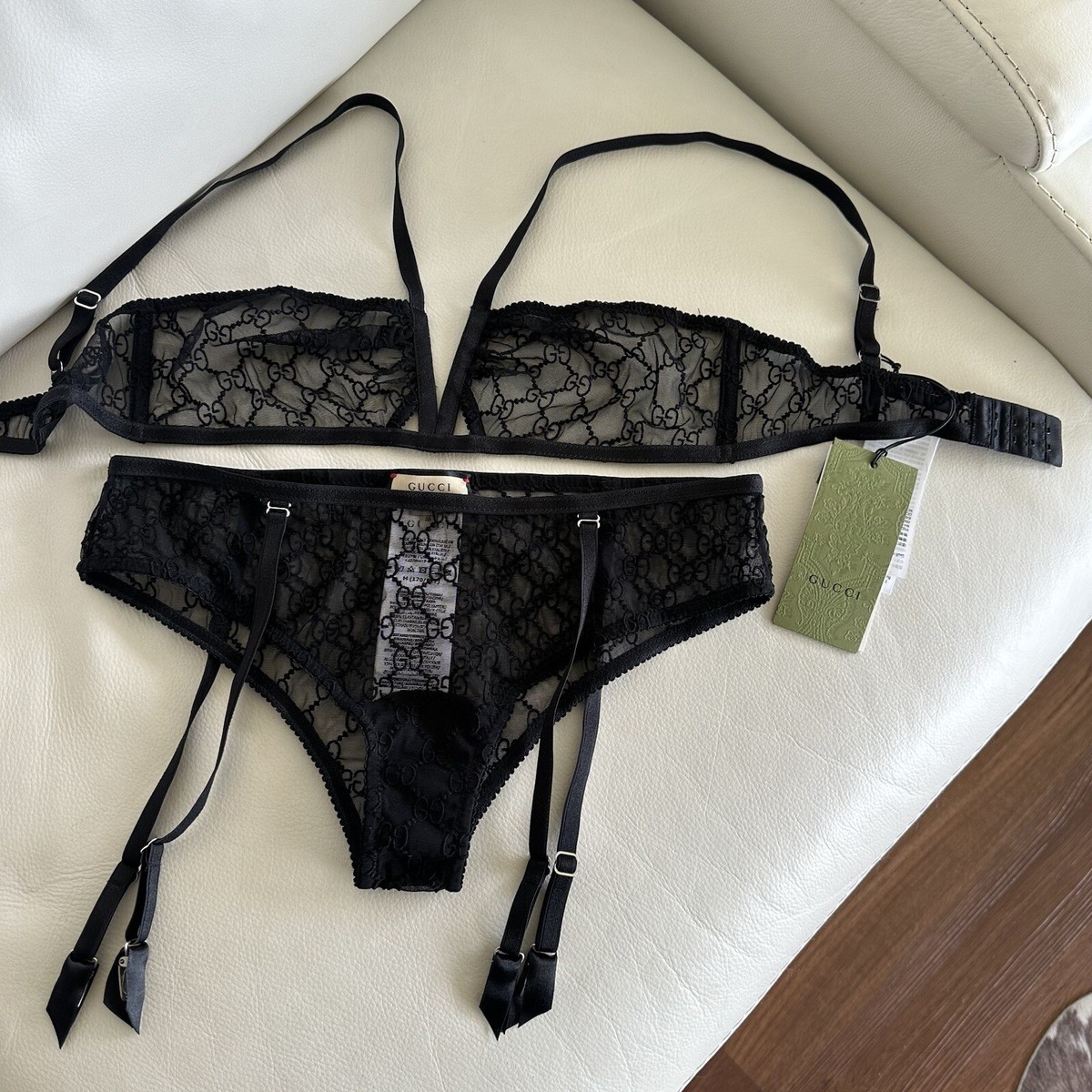 インナー・ルームウェアその他 GUCCI Woman Lingerie Black 819916XUALF 1000 Gucci - GG Embroidery Lingerie Set in Black Gucci