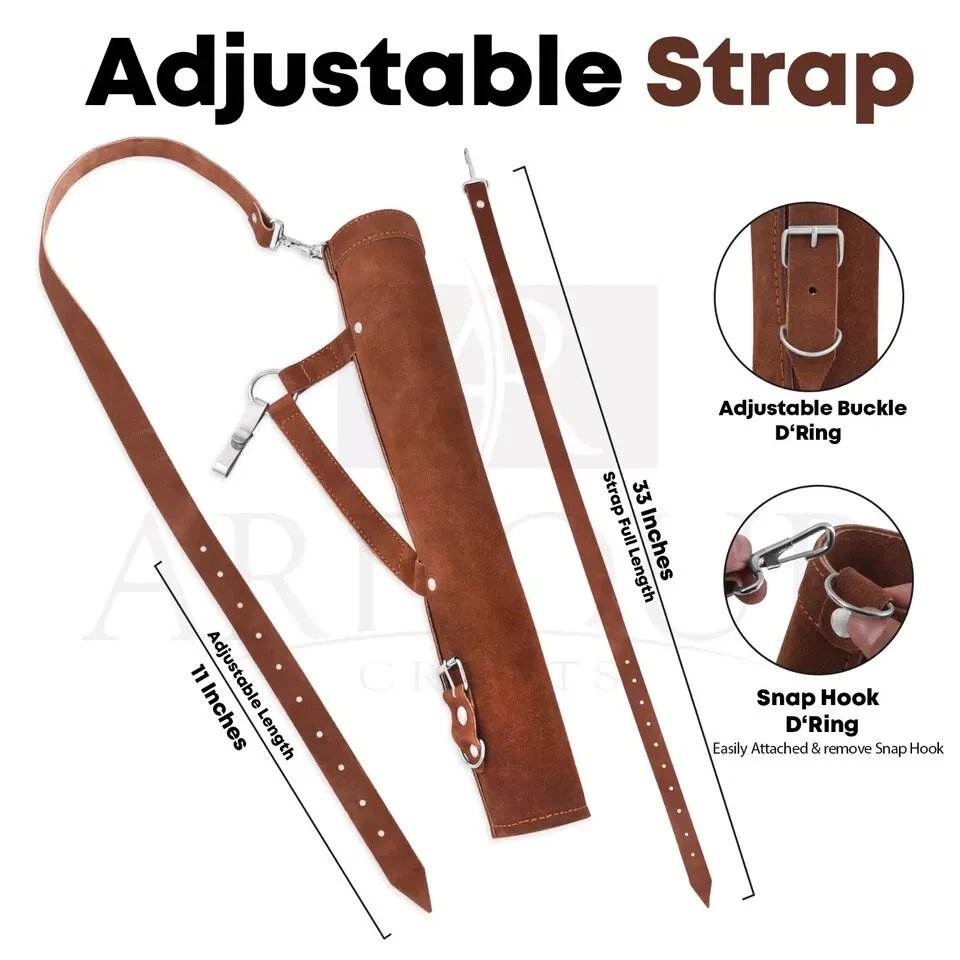 Flecha Trasera Carcaj Cuero de Vaca Genuino Soporte de Flecha Tradicional Hecho a Mano Carcaj Foto 3 de 3