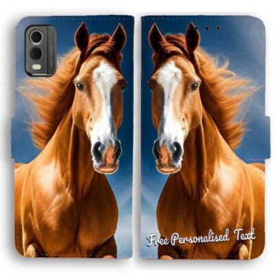 Personalised Text Wallet Phone Cover For Nokia Series - Horse Portrait Print