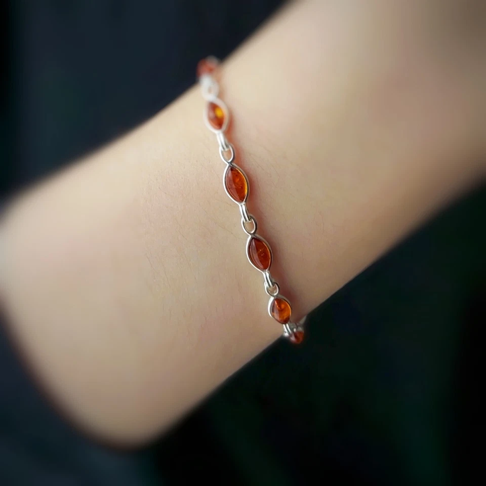 Cognac Amber bracelet, silver bracelet with natural Baltic amber, gemstone - Image 4 of 4