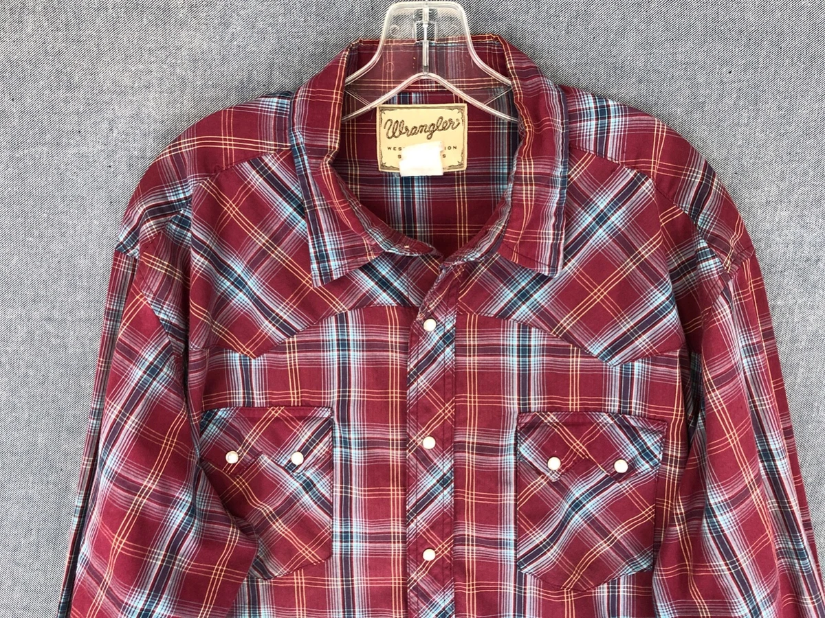 Wrangler Pearl Snap Western Shirt Men's 3XL XXXL Long Sleeve Plaid Cowboy