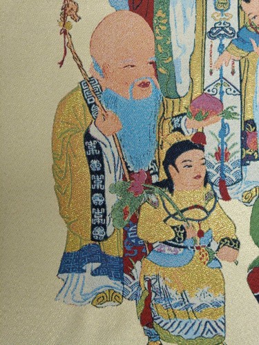 36in Tibetan Silk Thangka 3 Longevity God Fu Lu Shou Life 三星高照 Wall Art Decor - Picture 6 of 7