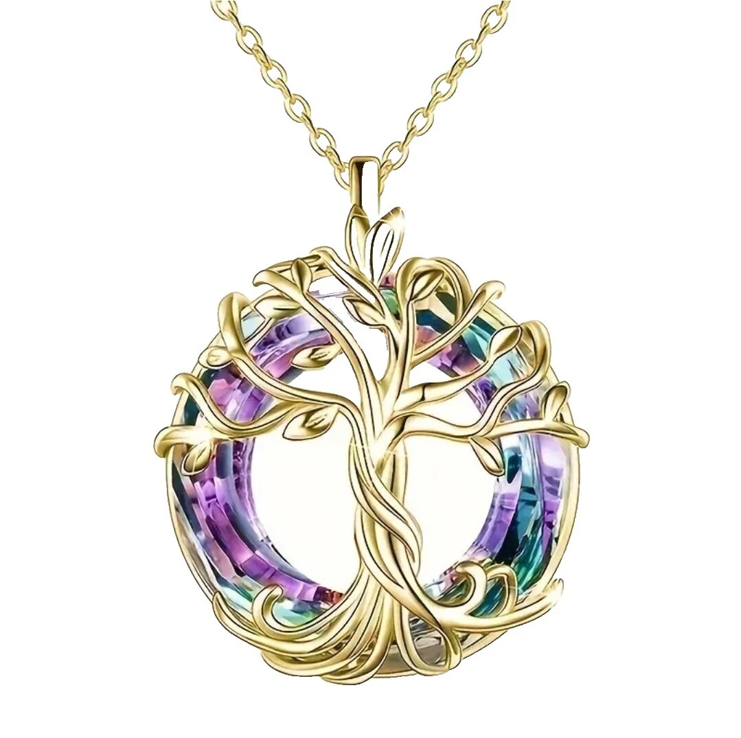 Chapado en Plata Cristal Tree of Life Moda Collares y Colgantes