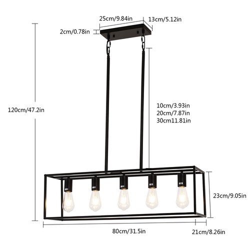 5-Lights Linear Rectangular Pendant Fixture Farmhouse Kitchen Island Lighting US - Picture 2 of 12