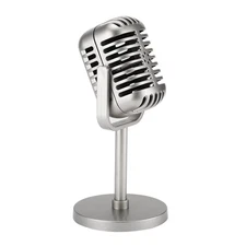 Facmogu Classic Retro Style Microphone Prop With Stand, Fake Vintage M
