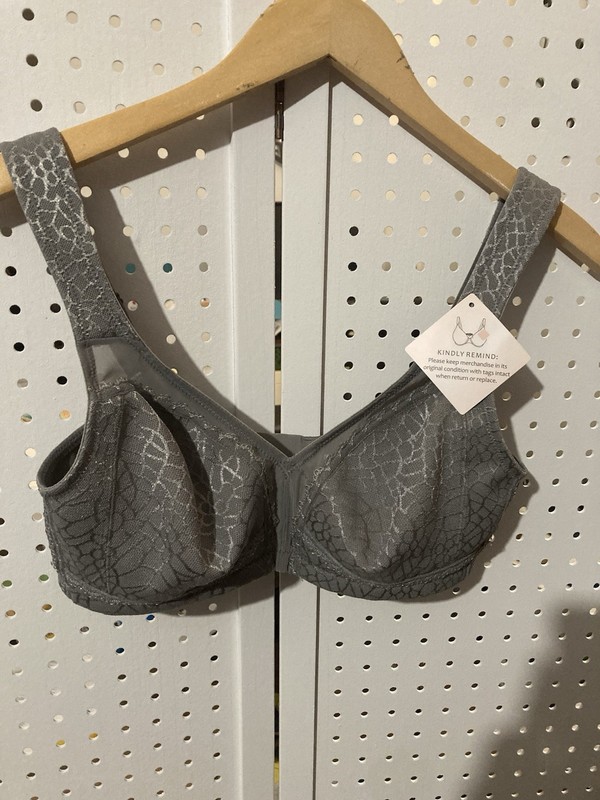 Women's Bra 34D Comfort Strap Wire free Grey Support Floral Design New W/tag