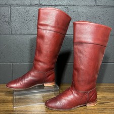 Vintage Red Leather Knee High Boots Made In USA Size 8.5 Slouch Riding Campus