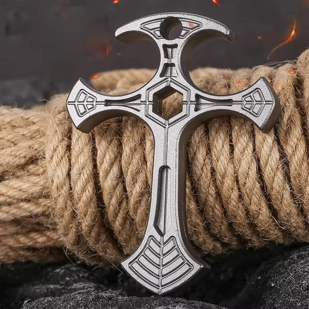 Edc Tactical Defense Cross Pendant, Self-Defense Cool Equipment, Outdoor Camping