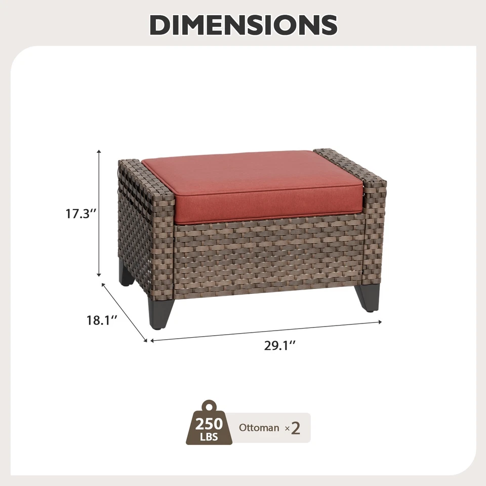 EAGLE PEAK 2 Piece Wicker Outdoor Ottoman with Removable Cushions - Image 2 of 4