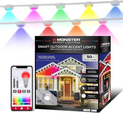 Monster Smart Permanent Outdoor Lights, 50ft, 36 LED Eaves Lights, RGB+IC+WW, We