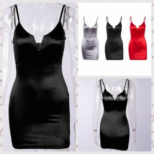 Women's Fashion Satin V Neck Spaghetti Straps Backless Ruched Bodycon Mini Dress