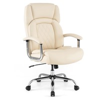 GYMAX 227kg Leather Office Chair Adjustable Big & Tall Executive Chair Beige