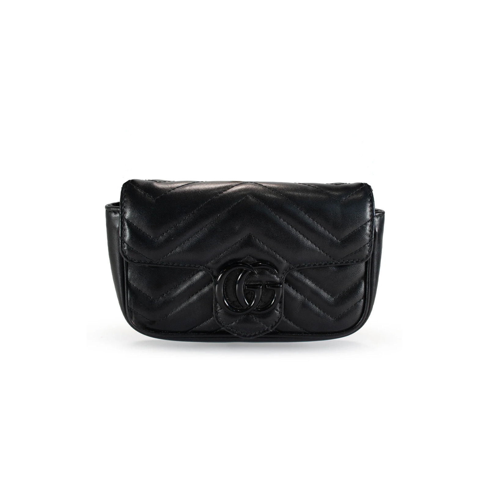 Gucci GG Black Calfskin Matelasse Monochrome Marmont Chain Belt Bag image 4