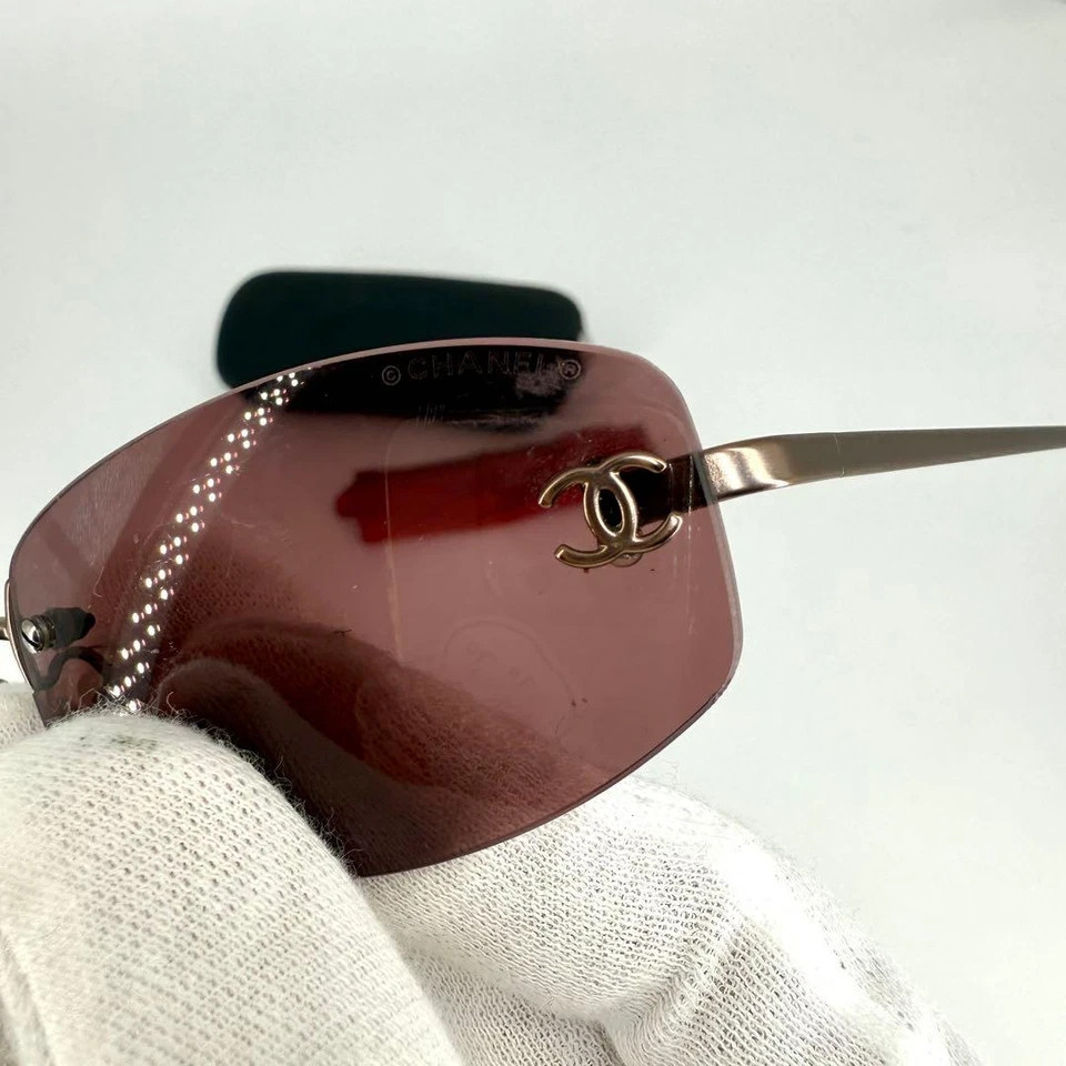 CHANEL 4002 CC Logo Rimless Sunglasses Brown Purple Metal Frame from japan thumbnail 6