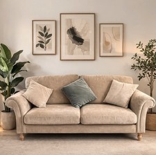 Beige Fabric 3-Seater Sofa Rolled Arms Traditional Solid 120x85x80cm