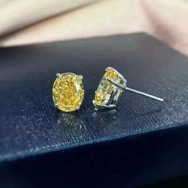 2Ct Oval Lab-Created Yellow Citrine Women's Stud Earrings 14K White Gold Plated - Image 2 of 4