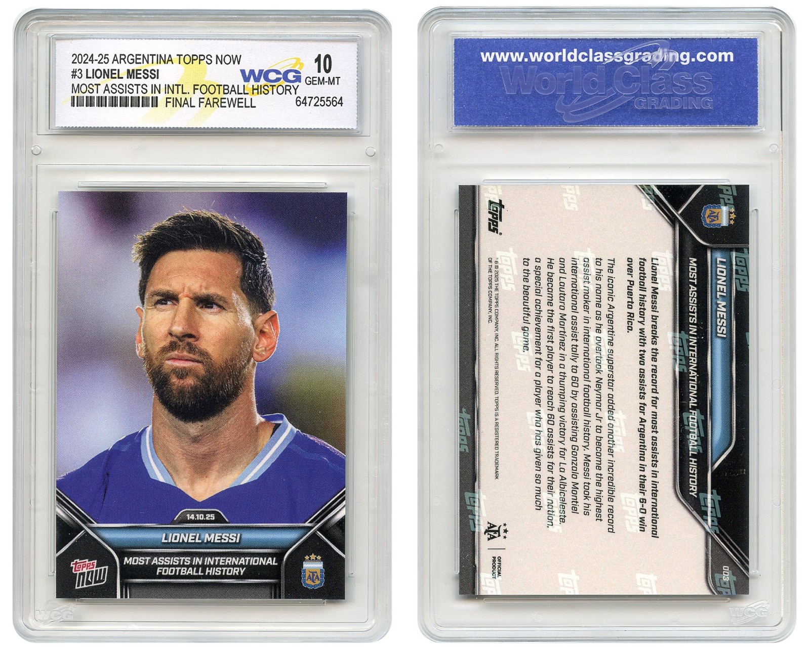 2024-25 Argentina Topps LIONEL MESSI Most Assists History Card #3 - GEM-MINT 10 view 3