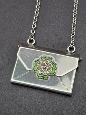 Rare NWT Brighton LUCKY Heart Notes Silver Clover Shamrock Necklace