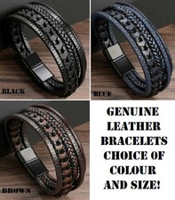 GENUINE LEATHER HANDMADE BRAND NEW MENS BRAIDED BRACELET WRISTBAND 21cm or 23cm