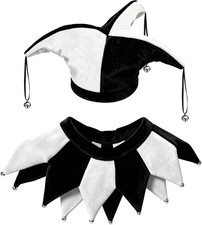 Black White Jester Hat and Collar for Hallowen Party Accessory