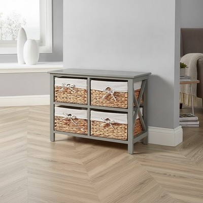 Wasserhyazinthe Korb Aufbewahrungsschrank 4 Schubladen Grau Holz Organizer Einheit