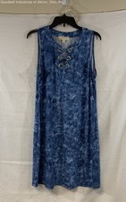 Michael Kors Acid Wash Grommet Lace-Up Tank Dress Blue Sz L