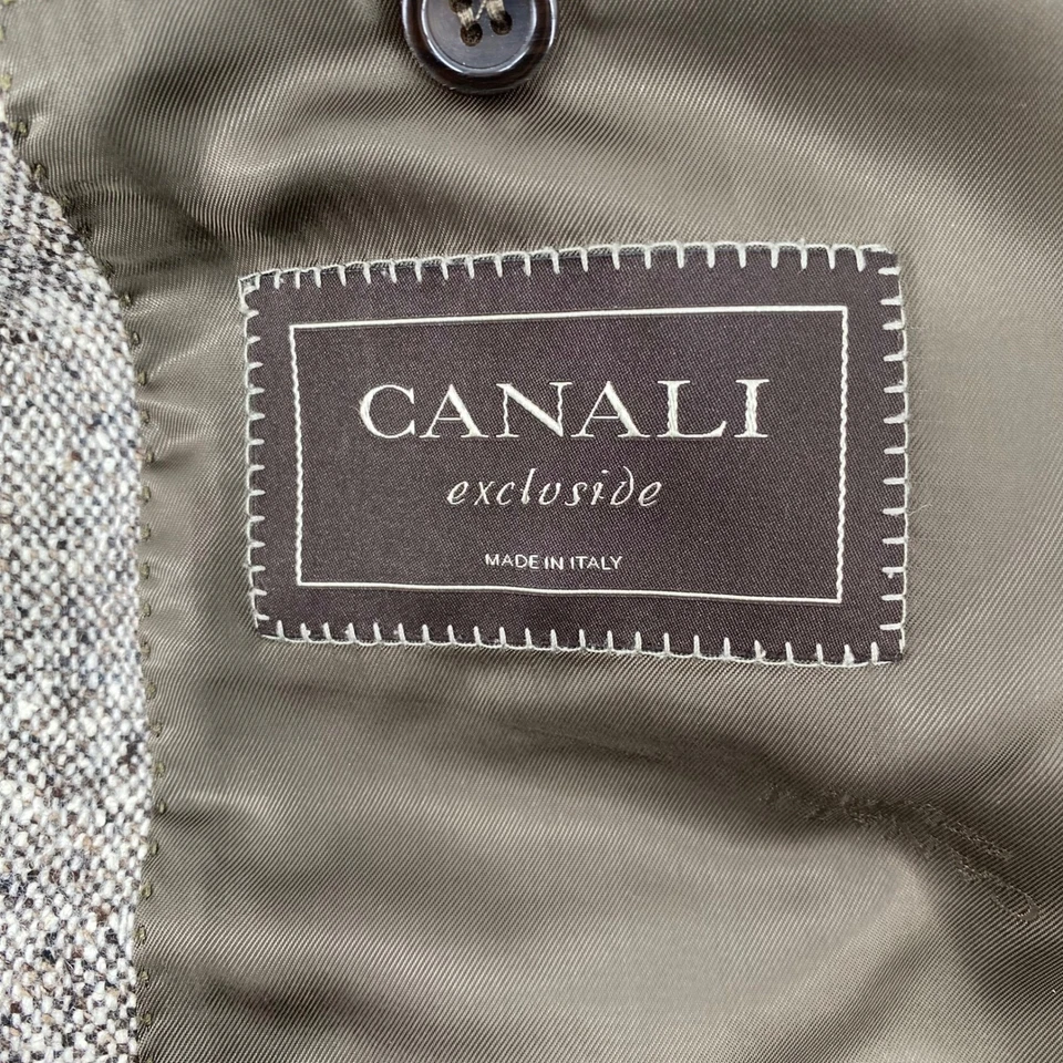 Canali Exclusive Mens 44 Wool Silk Blend Tweed Blazer Jacket Made in Italy Brown - Image 3 of 4